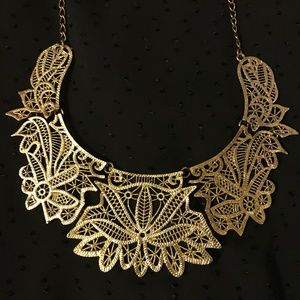 H&M goldtone filigree statement bib necklace